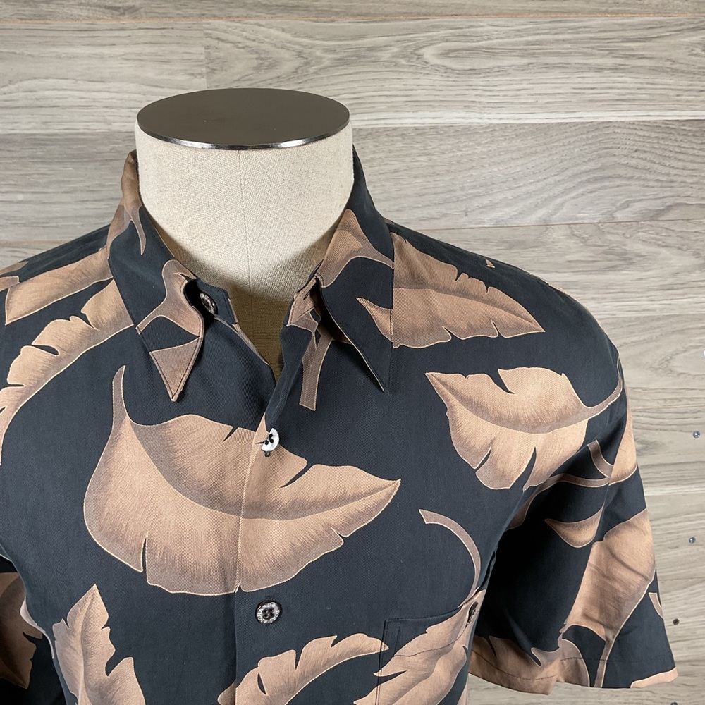 Men's Black and Brown Leaf Print Shirt